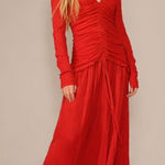 Farm Rio NWOT  V Neckline Ruched Red Maxi Dress Long Sleeves Size XL Photo 0