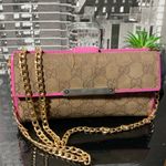Gucci  Brown and Pink Clutch with Gold Chain Photo 2