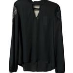 Love Riche  size large long sleeve black lace top v neck front & back sexy dainty Photo 0