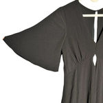 Farm Rio Black Short Sleeve Jumpsuit Rayon Crepe Keyhole Small Wide Leg V Neck Photo 5