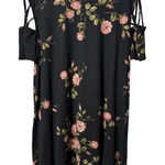 Vibe Sportswear Women 2X Floral Cold Shoulder Short Sleeve Shirt Black Dress Size XXL Photo 0