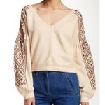 Free People Sweatshirt senorita crop pullover embroidered womens Cream (xsmall) Photo 0