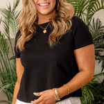 Spanx  Black The Perfect Pleated Back Short Sleeve Top Photo 0