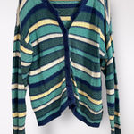 Vtg 90s PASTA Women’s Cardigan Sweater Striped Blue Ramie Slouchy Cozy Preppy Blue Size M Photo 0