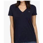Lacoste  Women's Short Sleeve Cotton Jersey Vneck Tee Shirt Navy Blue Size 32 NEW Photo 1