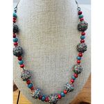 Vintage Handmade Bead Beaded Necklace W/earrings Tibetan Faux Turquoise Coral Orange Photo 6