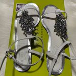 Ted Baker LONDON Flat Sandals Size 8 .5 Embellished Rhinestones White Silver Photo 5