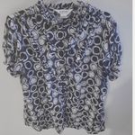 Allison Taylor Women Black White Circles Top Size XL Ruffle Front Puffed Sleeve  Photo 0