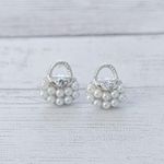 Vintage Stud Earrings Dainty Faux Pearl Purse Silver Photo 0