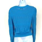 Intermix  Womens 100% Cotton Crew‎ Neck Pullover Crochet Sweater Blue Petite Photo 4