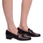 Gucci  Double GG Logo Square Toe Slip On Leather Loafer Black Size 38 Photo 0