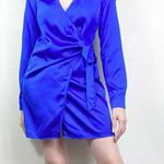 Forever 21 Royal Blue Satin Long Sleeve Wrap Dress Photo 0