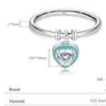 Boutique NEW Platinum Plated S925 Simulated Diamond Teal Heart Charm Ring, Size 6 Photo 5