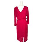 Bebe NWT  Womens Raspberry Pink Chiffon Faux Wrap Midi Dress 3/4 Sleeve Size 4 Photo 3