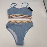 Luosanyo Womens Swimsuit M‎ Light Blue High Waisted Ribbed 2 Piece NWT Size L Photo 2