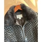 Vintage Y2K Cropped Leather Jacket Size Sm Black Woven Fur Collar Streetwear Photo 2