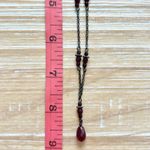 Dainty Garnet Beaded Y Necklace Silver Tone Drip Pendant Red Photo 3