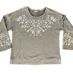 Westport | Gray with Floral Appliqués Bell Sleeve Sweatshirt | Large Photo 0