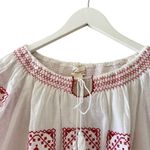 Savana White Red Embroidered Ethnic Festival Long Sleeves Top SZ M #2490 White Photo 1