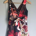 RUNWAY Ladies S Pleated Red Bow Tank Blouse Tan Photo 5