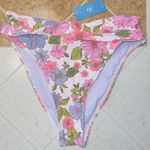 Cupshe NWT Pink Floral Print High Waisted High Leg Cheeky Bikini Bottoms large Photo 0