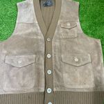Vintage Leather Vest LG 70s Genuine Leather And Acrylic Vest EUC Tan Photo 1