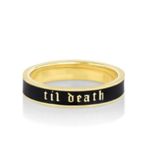 Gold & Black “’Til Death” Enamel Ring Size 5 Stackable Gothic Wedding Band NWT Photo 2