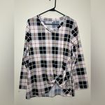 Amazon Plaid V-Neck Long Sleeve Twist Knot Top Gray/Black/Yellow/Red/Cream Size Large Photo 1