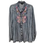 Tolani  Kristy Chambray Embroidered Shirt Long Sleeve Button Down Size L Photo 2