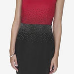 Calvin Klein  Rhinestone Red Black Sleeveless Scuba Stretch Sheath Dress Size 6 Photo 0