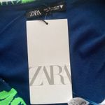 ZARA Jacquard Top One Shoulder Crop Tank Navy Blue Green 5039/687 Floral Small Photo 9