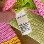 Crochet Knit Stripe Bell Sleeve Crop Top in Green & Pink Photo 1