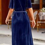 Merokeety Women's V Neck Wrap Velvet Maxi Dress Bell Sleeve Split Bridesmaid Cocktail Photo 3