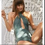 Aerie burgundy plunge deep V halter full coverage one piece swimsuit large Photo 10