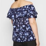 Michael Kors MICHAEL Off-Shoulder Blue Abstract Top Photo 2