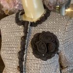 Anne Klein BROWN & BEIGE TWEED W/CHIFFON TRIM WOOL BLEND BLAZER (4) Photo 8
