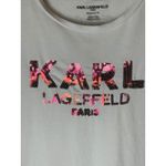 Karl Lagerfeld Karl Lagerfeld Shirt Women XS White Sequined Logo Short Sleeve Tee Athleisure Photo 3