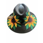 MEXICAN Artisanal Hat Hand Painted Fedora Sunflower Sombrero Panama Medium Black Photo 6