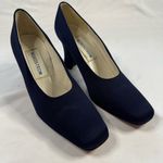 Nordstrom VTG Navy Fabric Pump Heel Chunky Heel Square Toe Size 8.5 W Neutral Photo 2