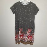 J.Jill Caraway Floral Crew Neck Sheath Style T Shirt Dress * Gray Red * Medium Photo 2