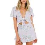 Show Me Your Mumu  Open Tie Front Shortsie Liv Lav Lov  Tie-Front Romper Size Sm Photo 4