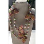 Vintage Butterfly Color Pearls Beaded Ceramic Quality Necklace 80s Sz 19” Pink Photo 8
