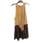 Free People  Pleated Love Metallic Mini Dress Gold Brown Large L  NWT Photo 2