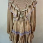 Something Navy Jolie Long Sleeve Ruffle Mini Dress Tiered Embroidered Tan Purple Photo 8