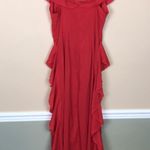 Pretty Little Thing Women’s Red Ruffle Off the Shoulder Leg Slits Maxi Dress Photo 4