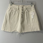 Free People  Denim Mini Skirt Size 27 Cream NEW Button Front‎ Raw Hem Distressed Photo 0