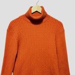 Nine Bull Womens Turtleneck Sweater XL Rust Cable Knit Minimalist Cozy Parisian Orange Photo 2
