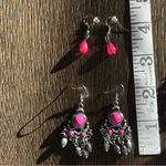 Y2K Necklace and Earrings Set, Silver tone and hot pink stones Photo 5
