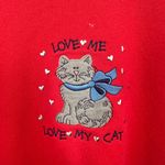 Vintage Embroidered Cat Lady Love My Cat Double Collar Red Blue Sweatshirt Large Photo 3