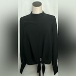 Avec Les Filles  Black Tie Front Blouse long sleeve peekhole back Size L NWT Photo 2